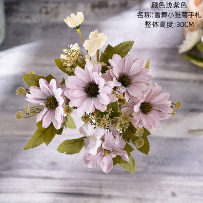 Elegant Faux Flower Bouquet - Snow Dance Mini Daisy & Rose Handheld Floral Arrangement for Home Décor | Perfect for Weddings and Events - Model MW55508