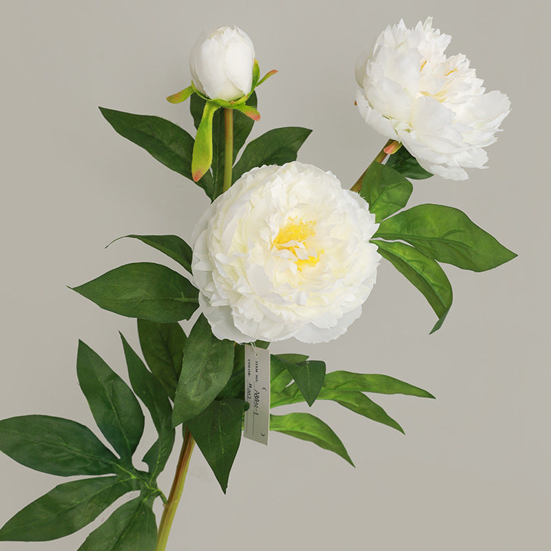 Elegant Nordic Home Decor: White Faux Floral Bouquet with Three Heads of Peony and Peony Blossoms for Living Room Decoration