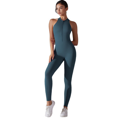 All in One Zippered Bodysuit for Women Breathable Hollow Back Yoga Outfit for Running and Gym Workouts