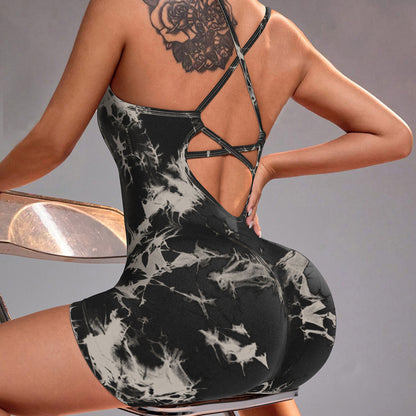 Seamless Tie Dye Yoga Bodysuit with Stunning Back Design High Waisted Butt Lifting Stretchy Gym Outfit for Comfort and Style