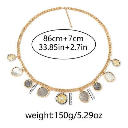 Stylish Minimalist Alloy Body Chain with Geometric Coin Pendant - Perfect for Casual Outfits and Everyday Wear