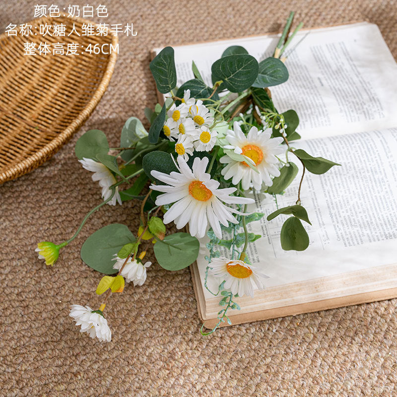 Stunning Faux Daisy Handheld Wedding Bouquet with Sugar Figurines - Perfect Home Decor and Wall Hanging Design (CF02007)