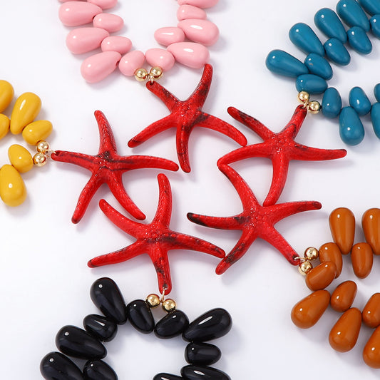 Vibrant Ocean-Inspired Holiday Necklace with Chunky Colorful Beads and Eye-Catching Starfish Pendant - Perfect for Women’s Summer Style