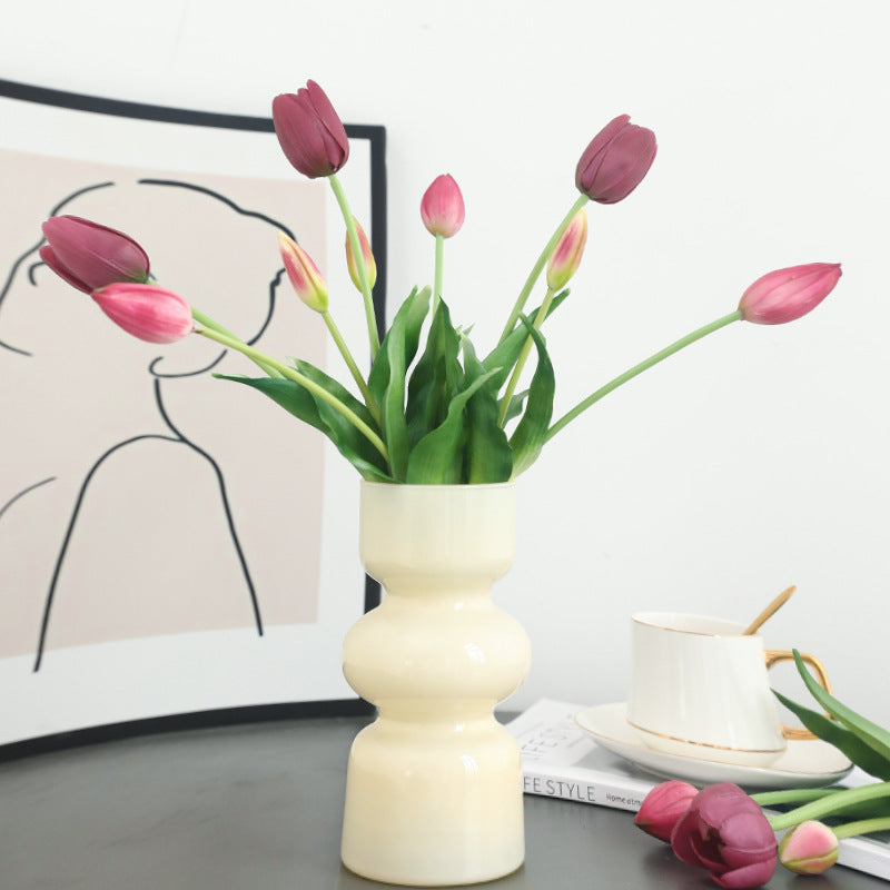 Realistic Faux Tulip Flower Bouquet - Set of 3 Soft Rubber Tulip Stems for Stunning Home Decor, Living Room Decoration, and Photography Props