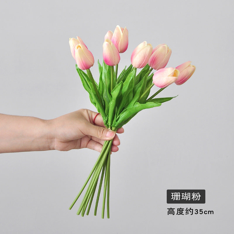 Modern Minimalist 10-Head Realistic Artificial Tulip Bouquet – Perfect for Home or Office Décor