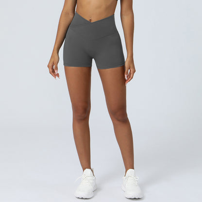 High Waisted Peach Butt Lifting Yoga Shorts Stretchy Cross Waist Fitness and Running Shorts for Comfort and Style