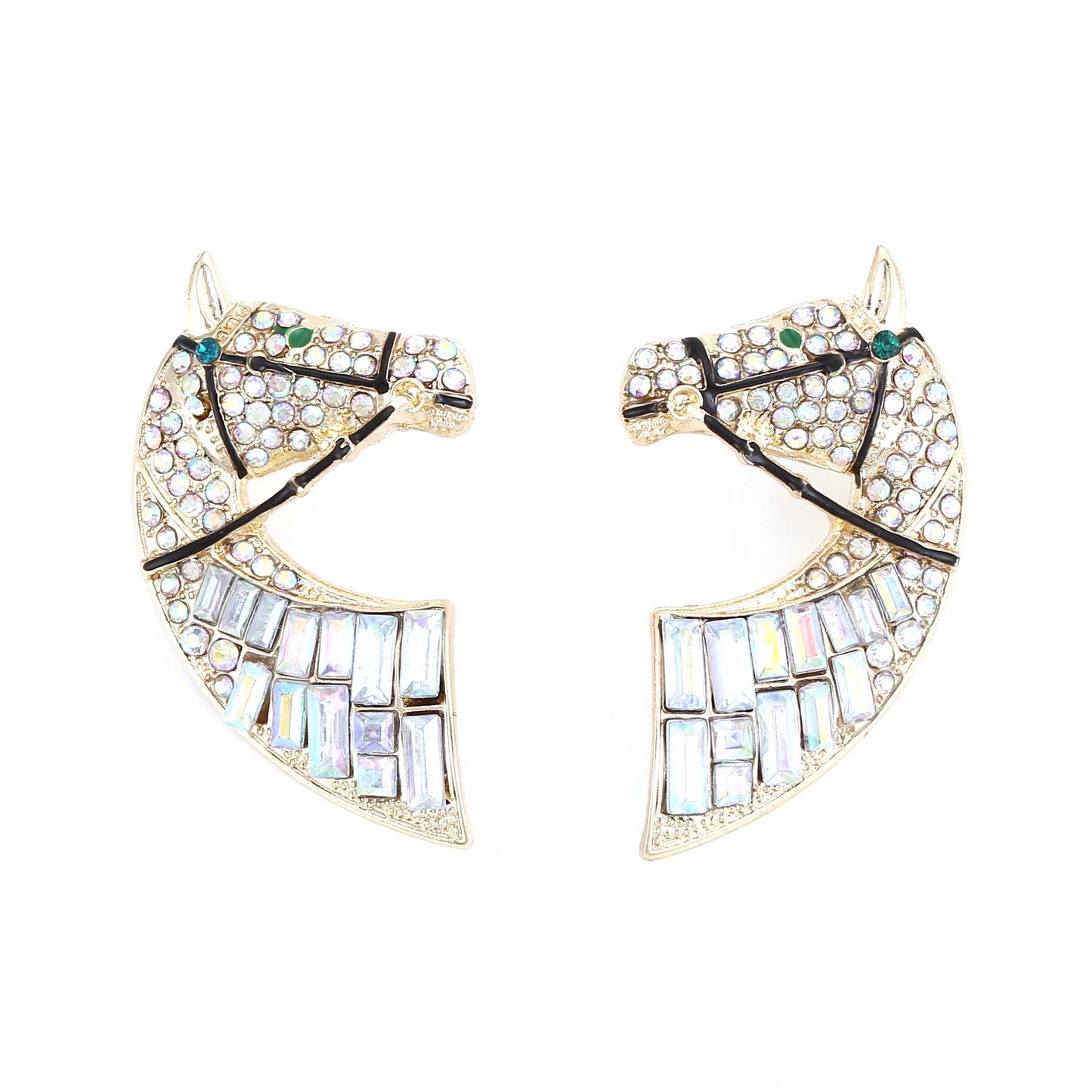 Innovative Animal-Themed Horse Head Rhinestone Stud Earrings – Creative Alloy, Luxurious Yet Affordable, Versatile and Statement-Making Jewelry for Unique Personalities