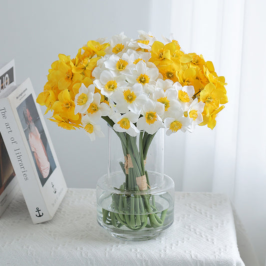 Realistic Faux Daffodil Flowers for Home and Garden Decor - Nordic Style Artificial Floral Arrangement for Living Room and Dining Table Centerpieces