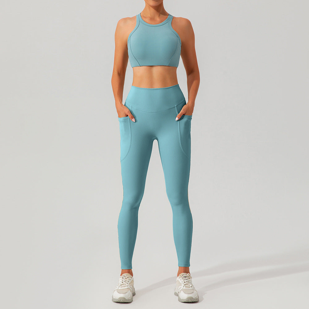 24 Autumn Quick Dry Ribbed Yoga Set for Women Sports Bra and High Waisted Leggings for a Flattering Fit and Enhanced Comfort in Every Workout