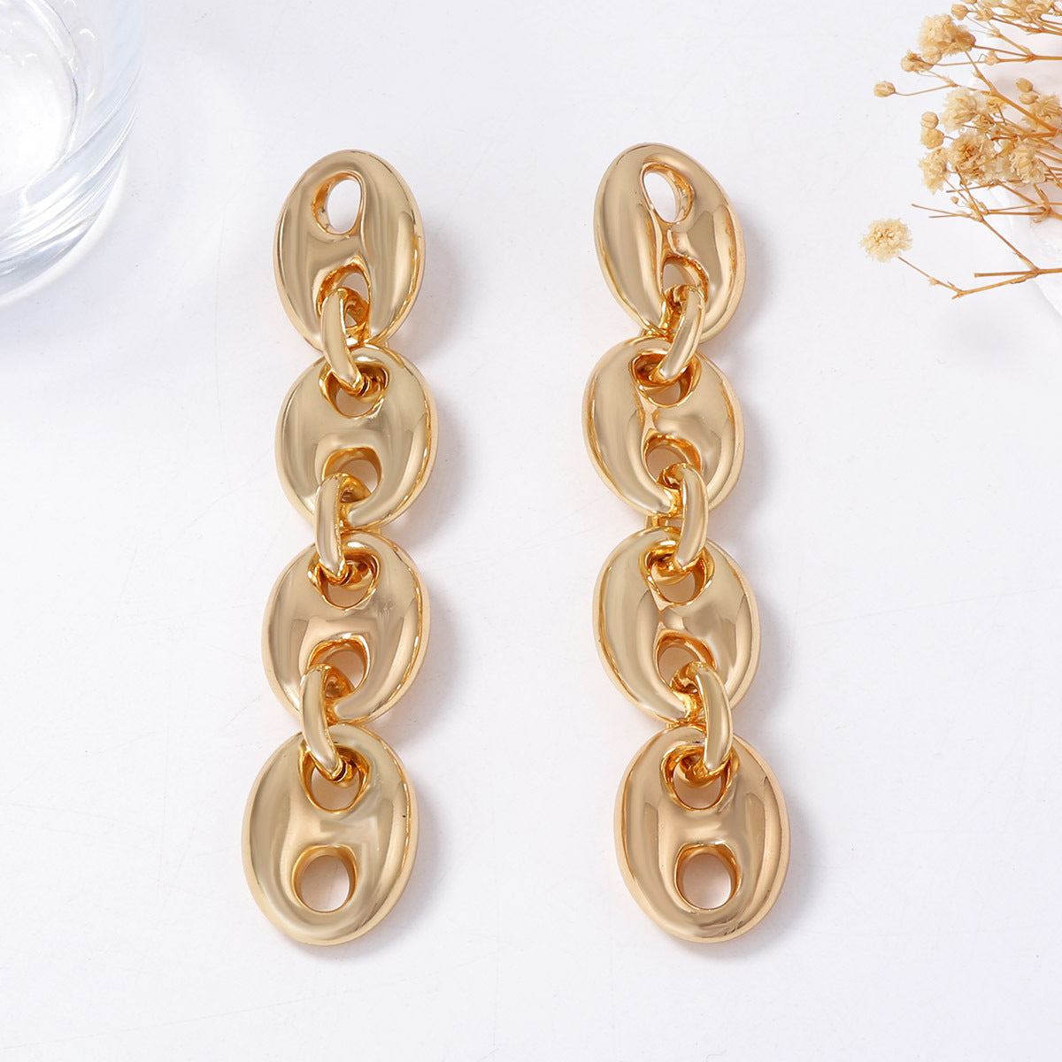 Chic Minimalist CCB Geometric Pig Snout Long Drop Earrings – Versatile, High-End Feel, Perfect for Casual Outfits