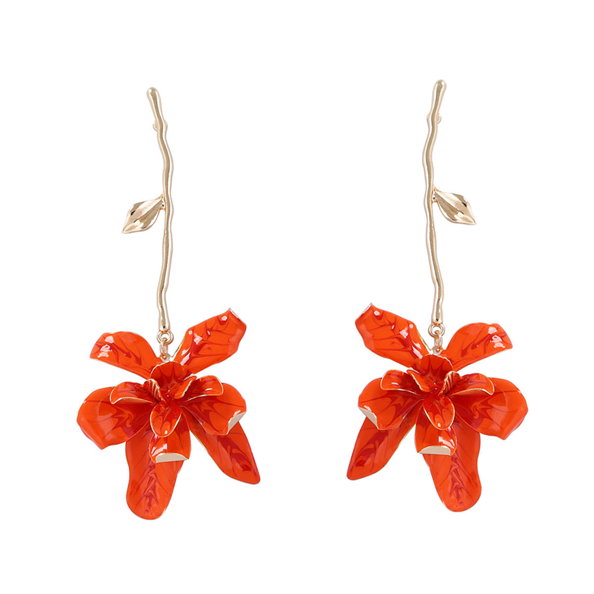 Exaggerated Metal Flower Stem Earrings - Versatile and Stylish Long Dangle Earrings for Women Perfect for Vacations and Every Occasion