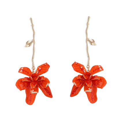 Exaggerated Metal Flower Stem Earrings - Versatile and Stylish Long Dangle Earrings for Women Perfect for Vacations and Every Occasion