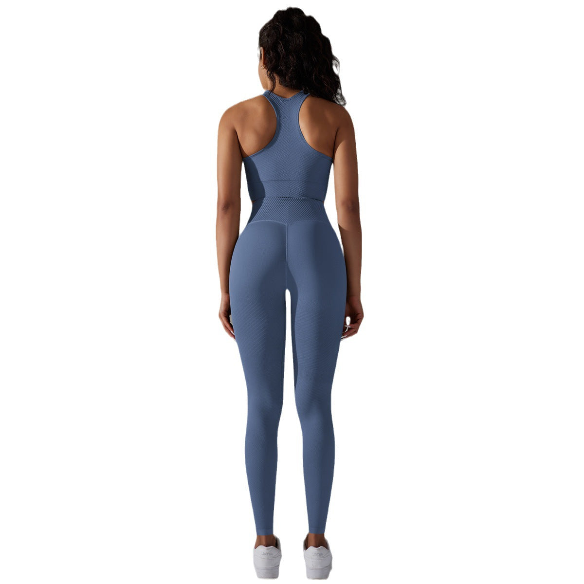 Seamless Knitted Jacquard High Waisted Sports Vest and Butt Lifting Leggings Yoga Set for Women for Fitness Gym and Athleisure Activities