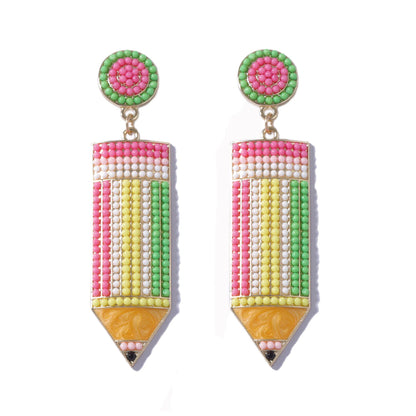 Charming Candy-Colored Pencil Bead Earrings - Perfect for Women and Teachers' Day Gifts