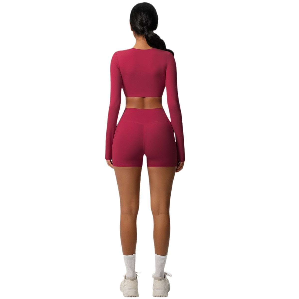 Women's Long Sleeve High Waisted Butt Lifting Shorts Set Comfortable and for Running Gym or Yoga Workouts