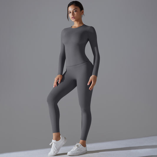 Skin Friendly Long Sleeve Yoga Top and High Performance Fitness Set for Pilates Running and Intense Workouts