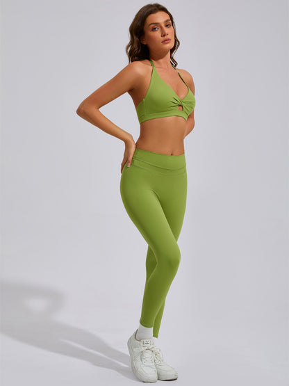 High Waisted Women's Yoga Set Tight Fitting Running and Pilates Outfit with Strappy Back Design for Comfort and Support