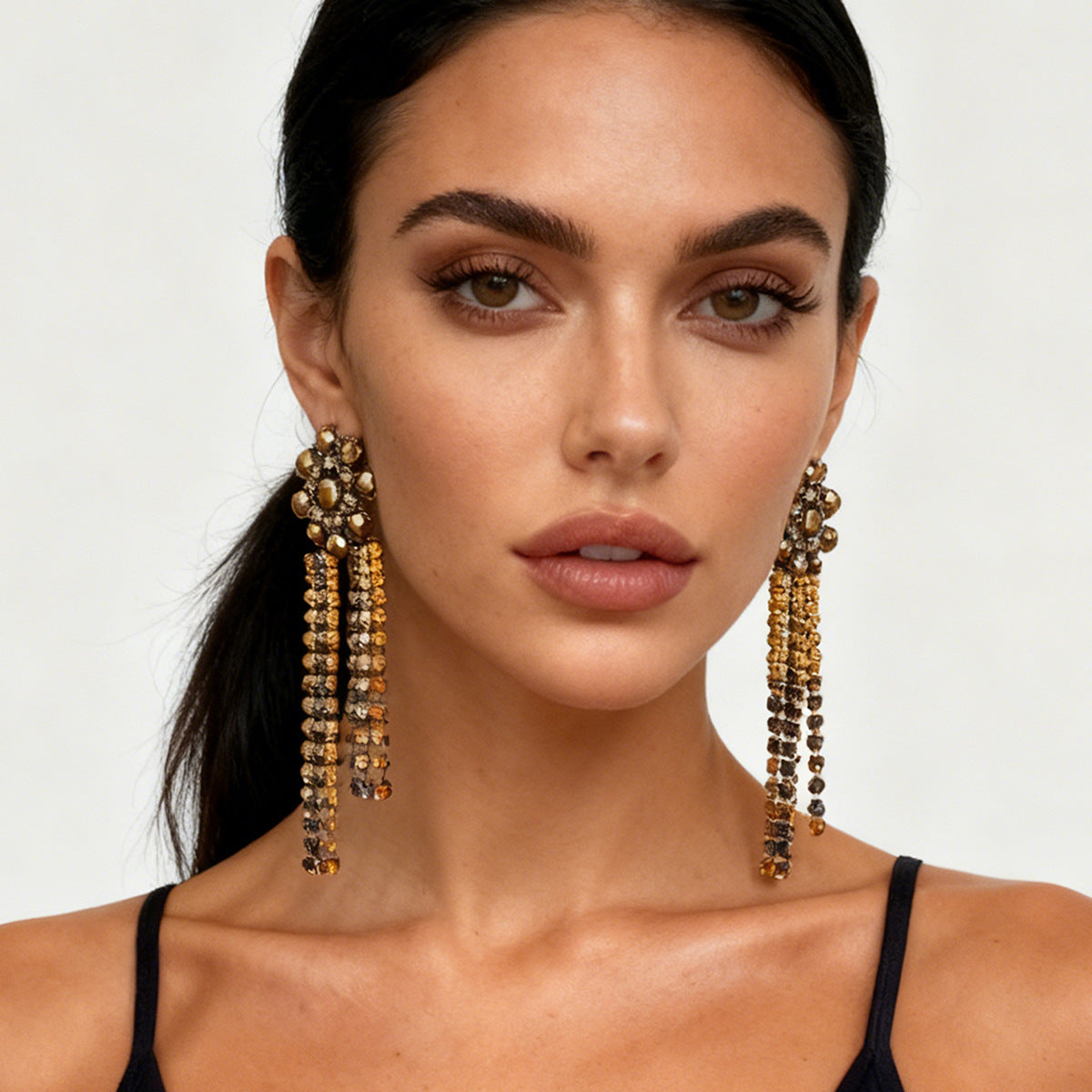Exquisite Luxurious Stunning Alloy & Rhinestone Long Tassel Floral Drop Earrings for Women - Perfect for Any Occasion