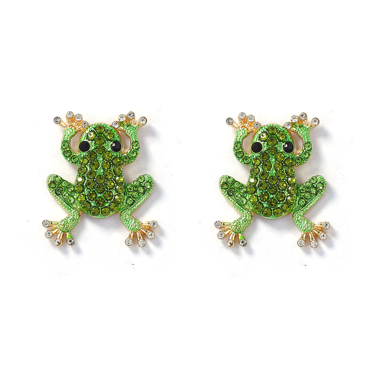Charming Green Frog Stud Earrings with Unique Creative Design, Alloy and Rhinestone Accents - Versatile and Exquisite Jewelry for Women