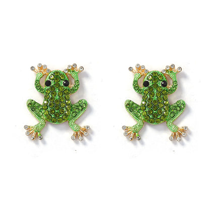 Charming Green Frog Stud Earrings with Unique Creative Design, Alloy and Rhinestone Accents - Versatile and Exquisite Jewelry for Women