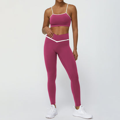 Color Block Yoga Outfit Set High Waisted Butt Lifting Fitness Wear with Cross Waist Design for Comfort and Flexibility