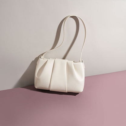 Chic Pleated Cloud Bag Korean Inspired Unique Leather Underarm Purse for Commutes Genuine Leather Shoulder Bag for Women