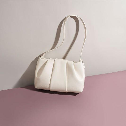 Chic Pleated Cloud Bag Korean Inspired Unique Leather Underarm Purse for Commutes Genuine Leather Shoulder Bag for Women