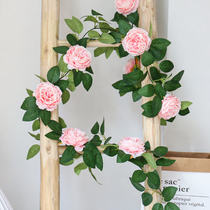 Realistic Peony Flower Vine Garland - Stunning Faux Rose Trellis Decor for Home and Wedding Backdrops, Ideal for Floral Arrangements and Festive Celebrations