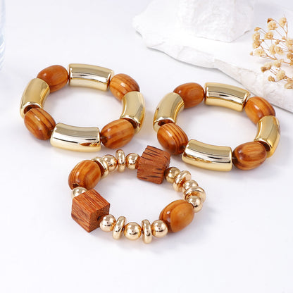Chic Luxury Wood Beaded Multi-Layer Necklace & Bracelet for Women – Unique CCB Bamboo Joint Design, Perfect for Elegant Occasions