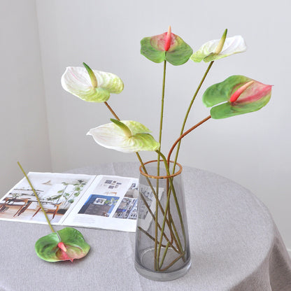 Realistic 3D Printed Red Anthurium Flower Bouquet - Touch-Sensitive Design for Home Decor, Living Room Accent, and Flower Arrangement Inspiration with White Anthurium and Green Leaves