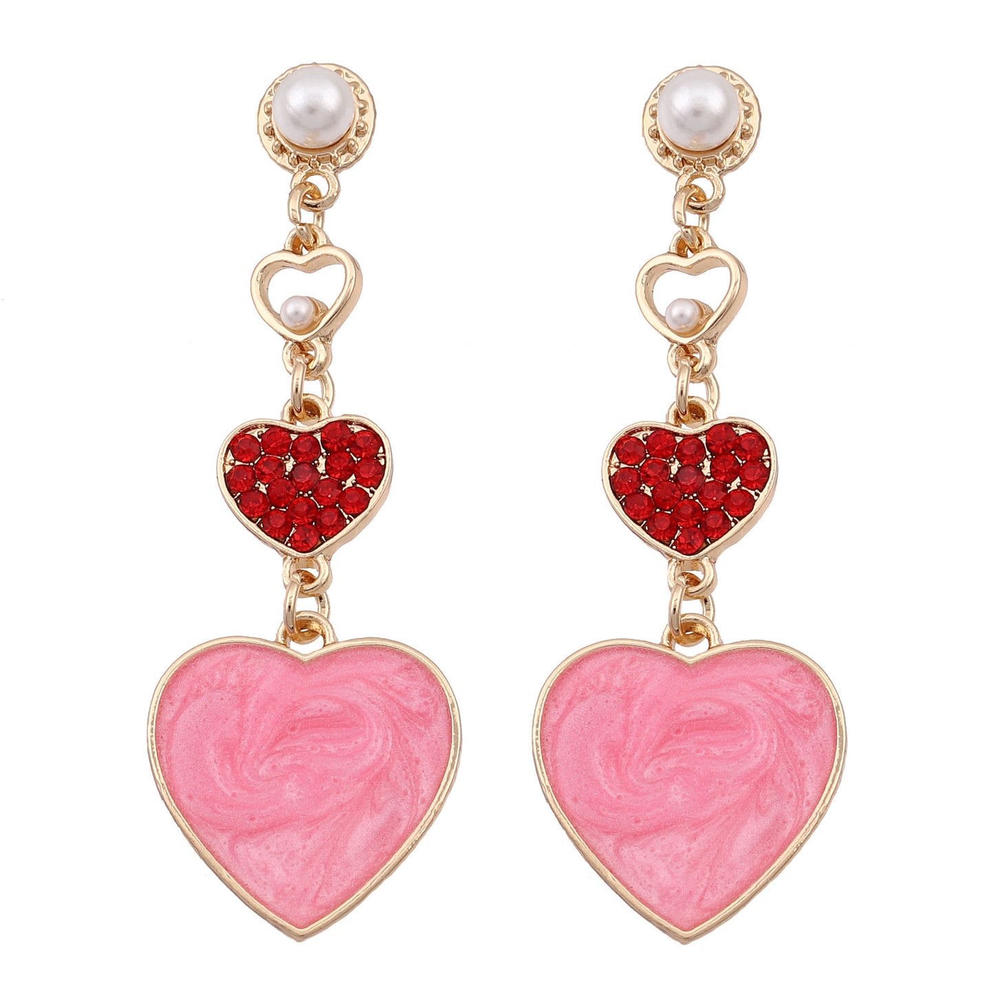 Stylish Creative Heart-Shaped Oil Drop Earrings with Colorful Rhinestones and Pearl Drops - Unique Alloy Design for Trendy Fashion Lovers