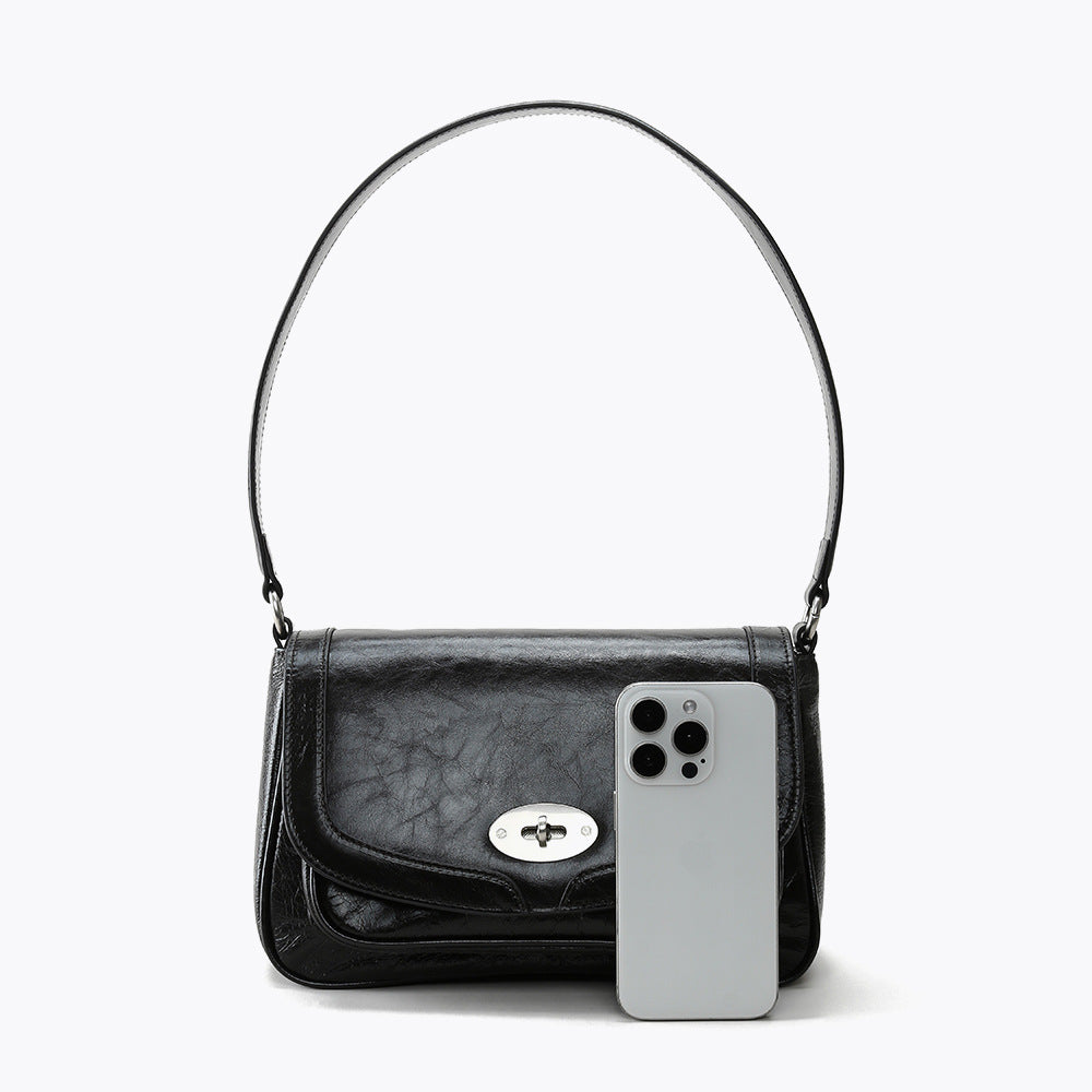 Genuine Leather Women's Bag for Autumn Winter Versatile Double Layer Cowhide Shoulder Bag for Business Casual Commutes