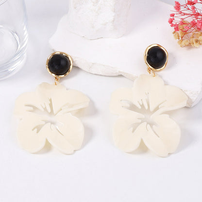 Exaggerated Personality Acrylic Hollow Big Petal Flower Drop Earrings - Stylish Minimalist Vacation Jewelry for Women