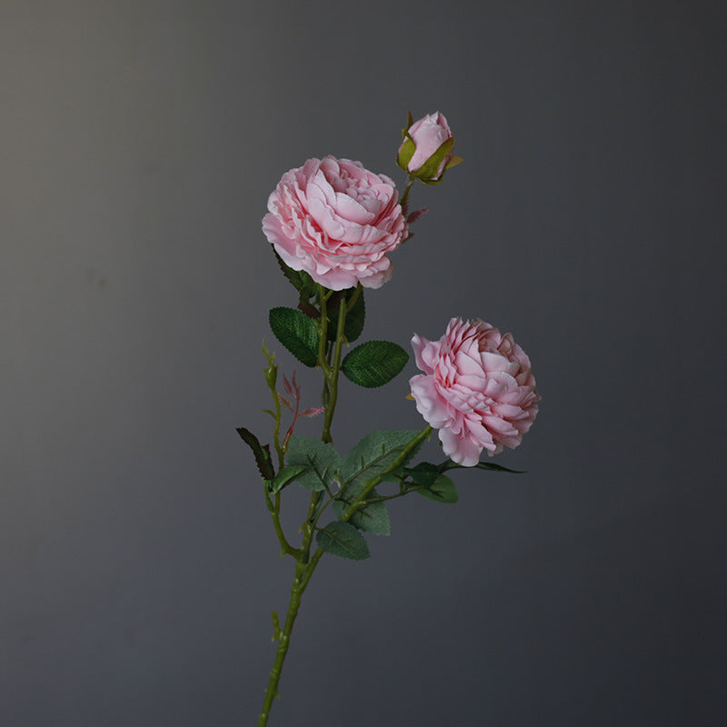 Nordic Minimalist Artificial Flower Arrangement with Multi-Layered 3-Head Small Roses and Peonies for Weddings and Home Decor