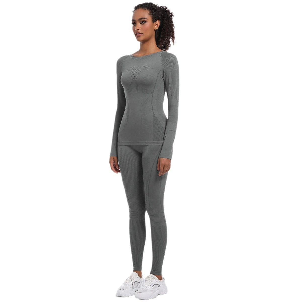 Seamless High Waisted Body Shaping Ski Suit Set Women s Long Sleeve Activewear for Running Biking and Yoga