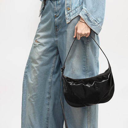 Crystal Oil Wax Cowhide Tote Bag for Women Chic Crossbody for Commuting Versatile Handbag with Luxe Design