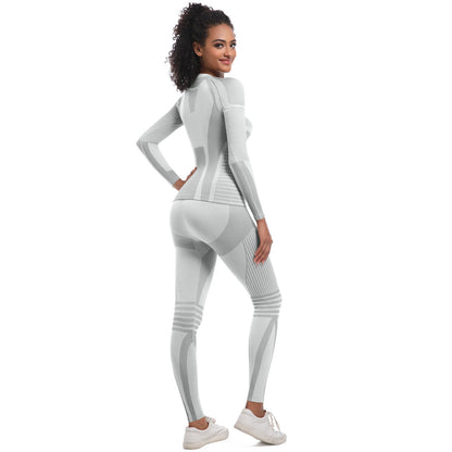 Seamless Knit High Elastic Long Ski Suit Set for Women for Running Fitness and Yoga 2 Piece Activewear Outfit