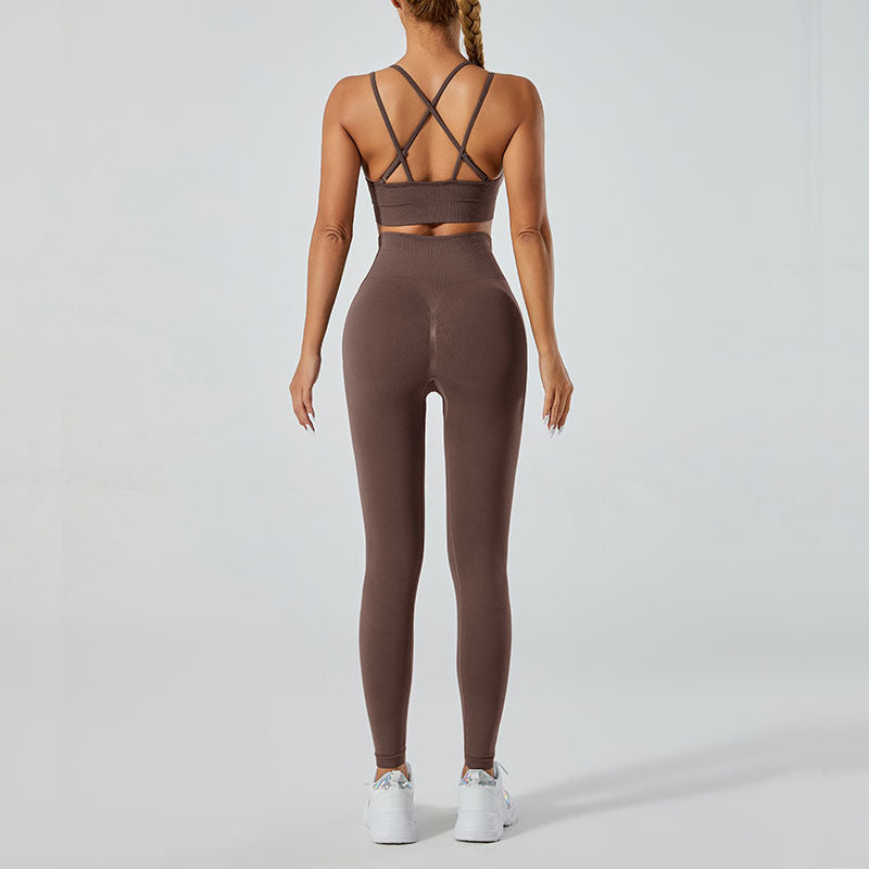 Yoga Outfit Set Beautiful Back Yoga Tank Top with High Waisted Fitness Leggings for Outdoor Sports Active Lifestyle