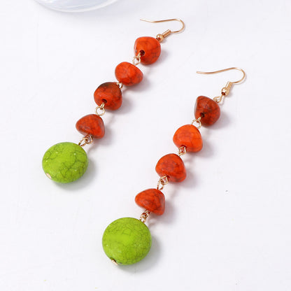 Bohemian-Inspired Geometric Turquoise Tassel Long Pendant Earrings - Versatile Daily Wear for Effortless Elegance