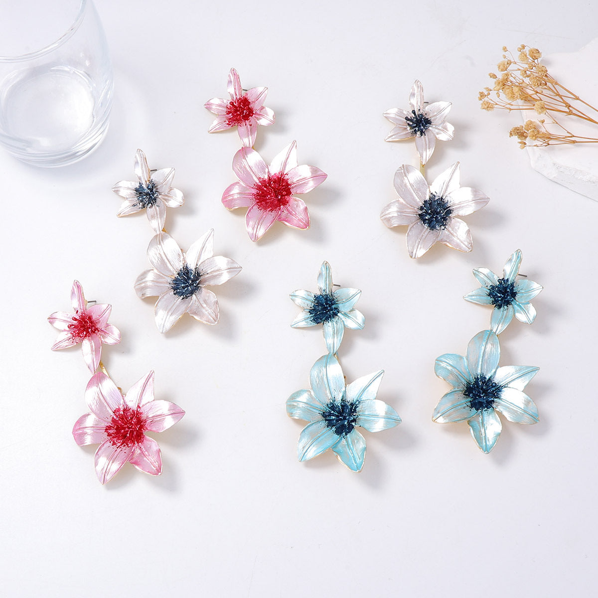 Chic Bold Alloy Flower Drop Earrings with Color Block Design - Lightweight Luxury Party Accessories for Glamorous Style