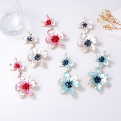 Chic Bold Alloy Flower Drop Earrings with Color Block Design - Lightweight Luxury Party Accessories for Glamorous Style