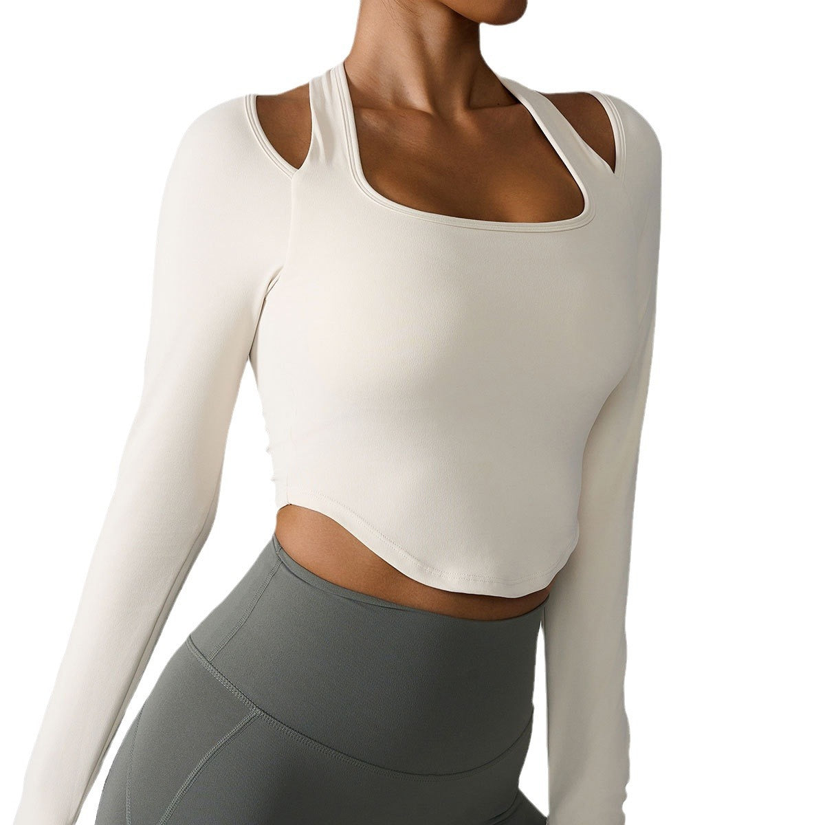 Long Sleeve High Neck Yoga Top for Women Form Fitting Quick Dry Fabric with Built In Bra Support for Comfort During Workouts