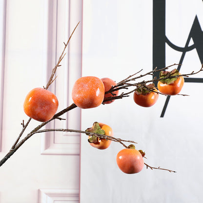 Realistic 7-Fruit Persimmon Branch – Stunning Home Decor for Living Room and Entryway – Lifelike Berry Floral Arrangement Perfect for Soft Furnishings