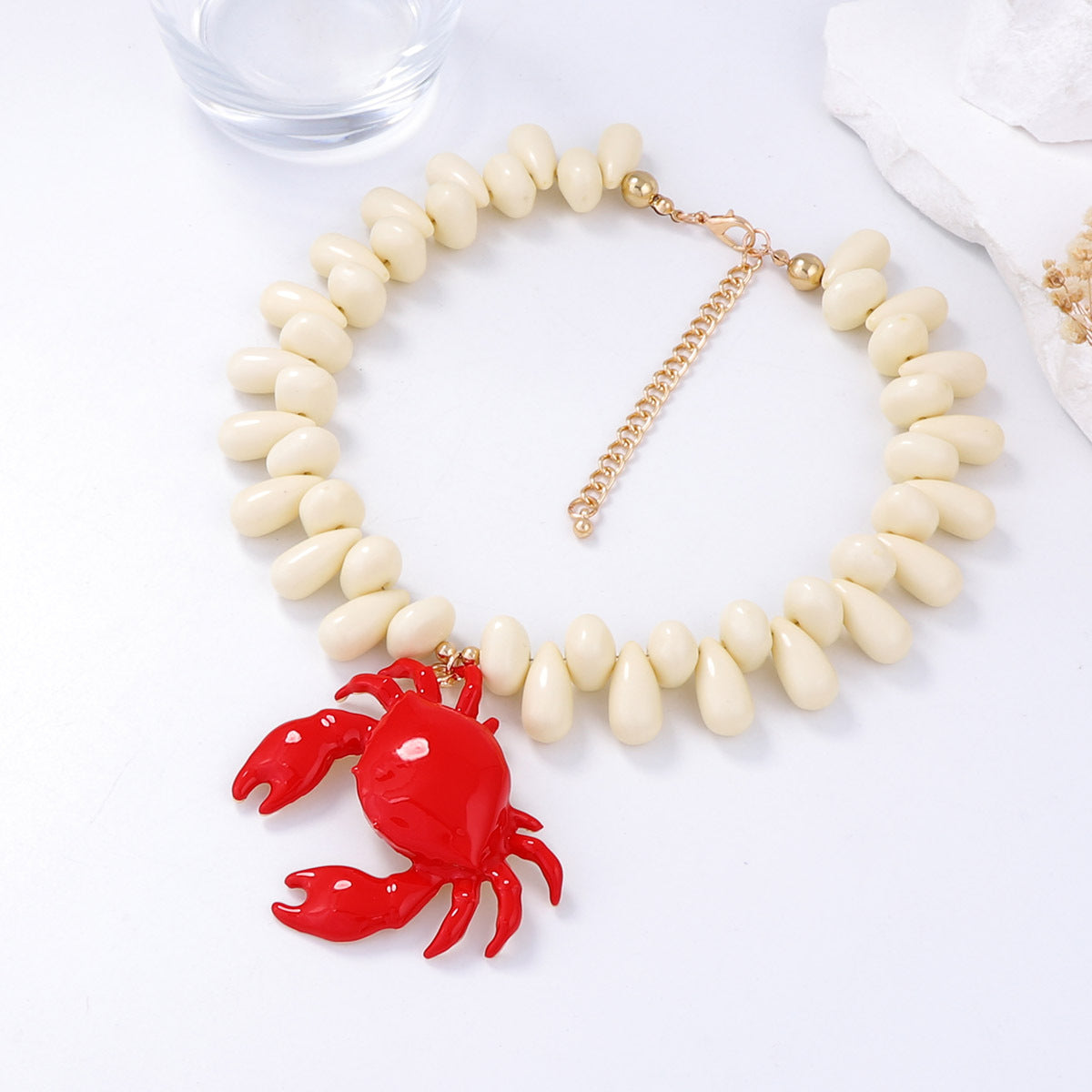 Stylish Summer Ocean-Inspired Water Drop Bead Alloy Crab Pendant Necklace for Women – Versatile and Unique Statement Piece