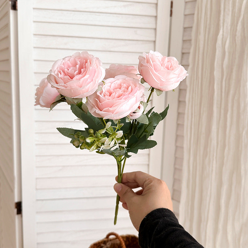 Stunning 5-Head Faux Peony and Persian Rose Bouquet - Perfect for Home Décor, Table Arrangements, and Wedding Decorations