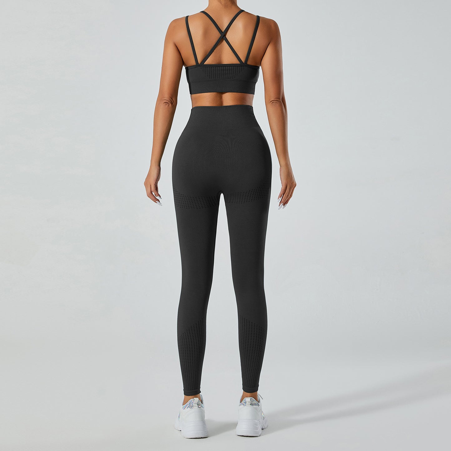 Seamless Jacquard Yoga Outfit for Women Butt Lifting High Waisted Fitness Leggings and Sports Bra Set for Running and Workouts