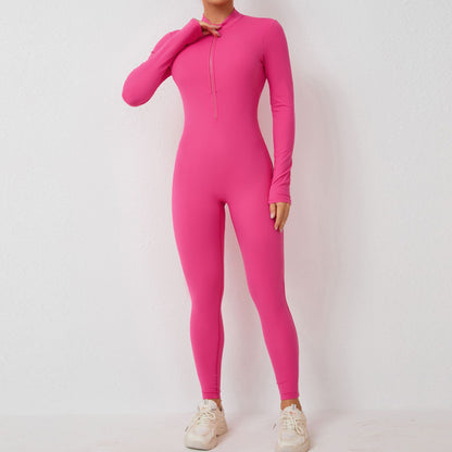 High Performance Long Sleeve Yoga Jumpsuit with Half Zip Removable Chest Padding and Full Coverage for Intense Workouts