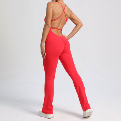 Adjustable Strap Micro Flare Bodysuit Sculpting Yoga Jumpsuit for Comfort and Style in Workout Sessions