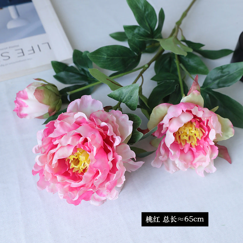 Elegant Three-Headed Fake Peony Flowers for Home Decor - Stunning Faux Floral Arrangements for Weddings, Celebrations, and Photography Props