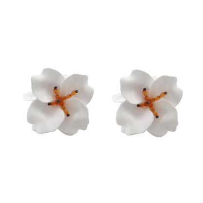 Exquisite Handcrafted White Multi-Layer Petal Statement Flower Earrings - Elegant and Versatile for Any Occasion